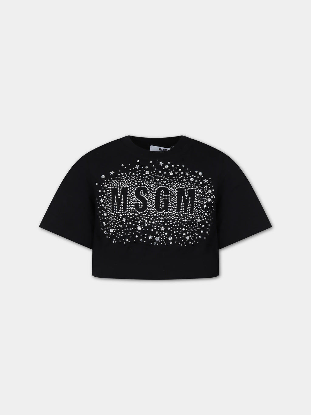 T-shirt noir pour fille avec logo et étoiles